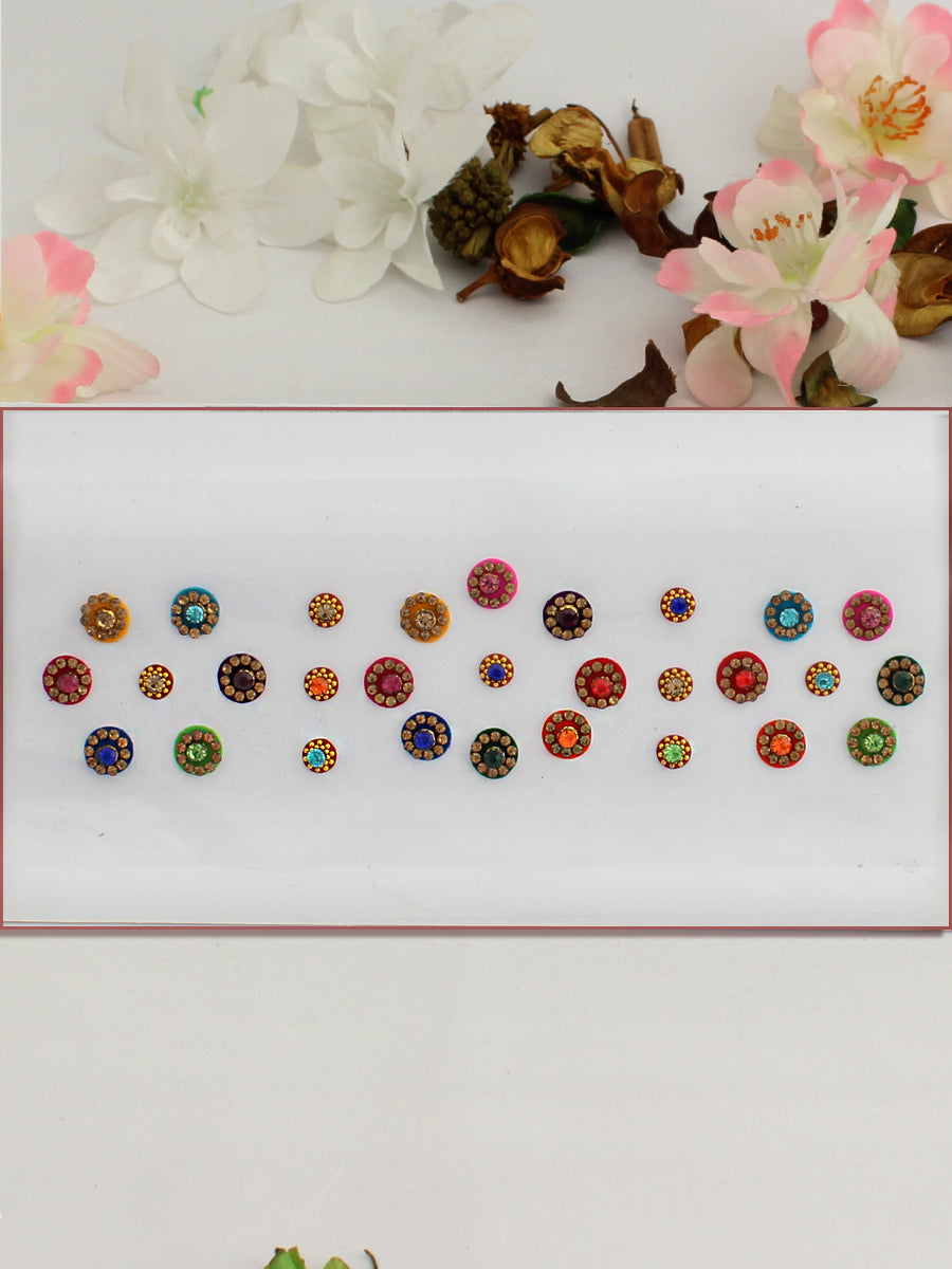 Multi Color Stone Border Bindi Card