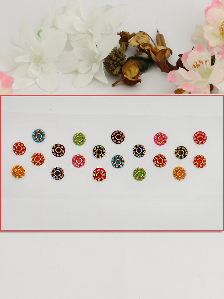 Multi Color Stone Border Bindi Card-Multi