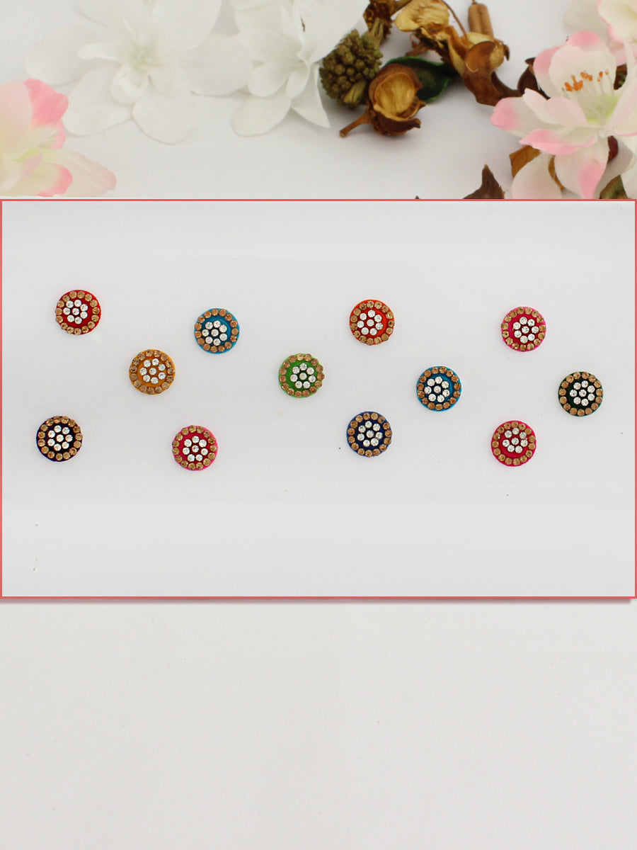 Round Shape Stone Border Bindi Card-Multicolor