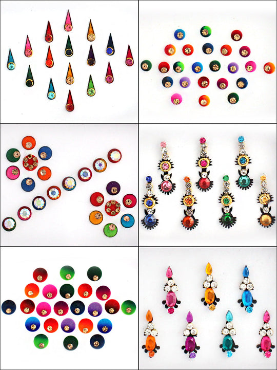 Pack of 6 Multi Color Bindi Card-Multicolor