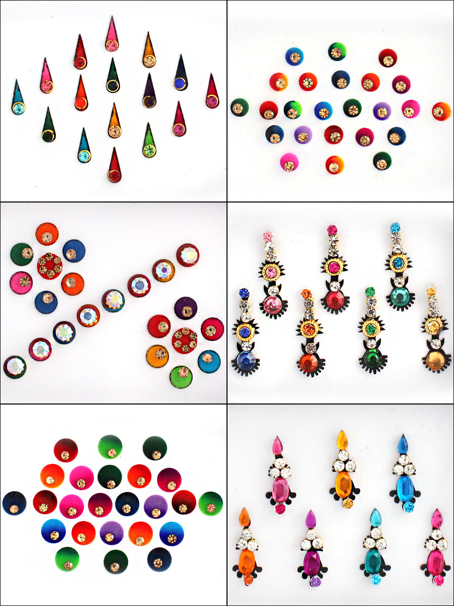 Pack of 6 Multi Color Bindi Card-Multicolor