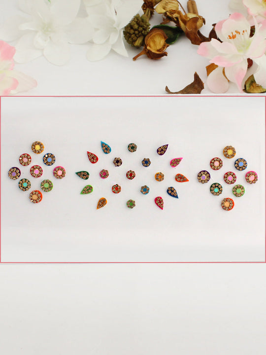 Multicolor Stone Work Bindi Card-Multicolor