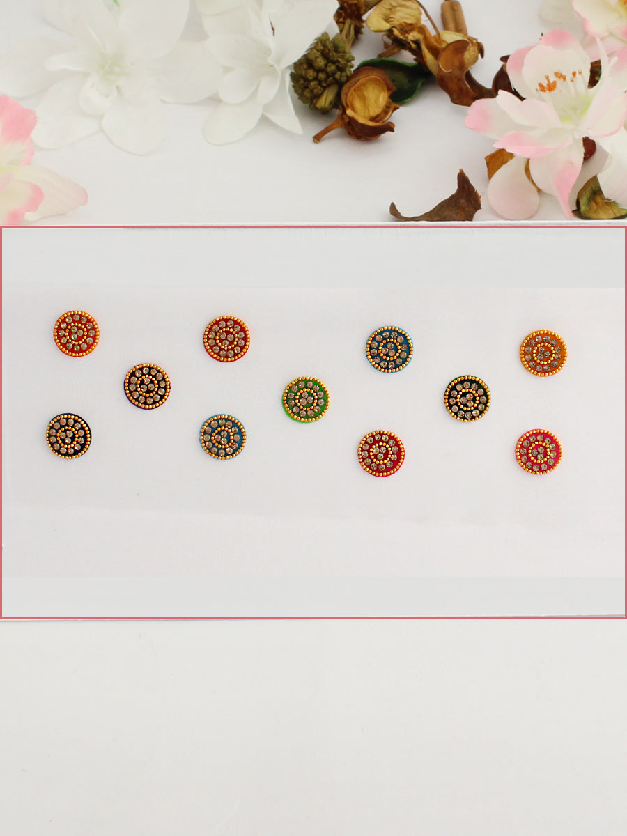 Multi Color Stone Border Bindi Card