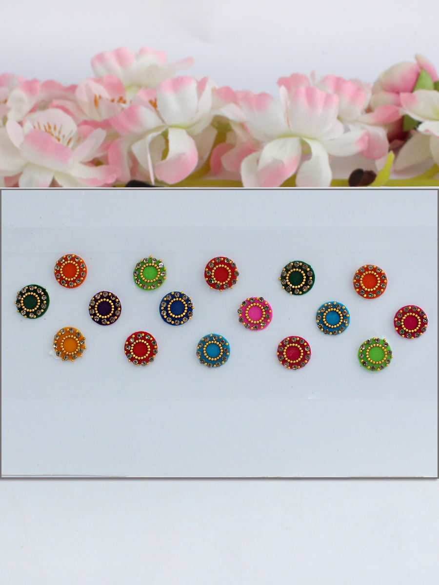 Stone Border Round shape Multi Color Bindi Card