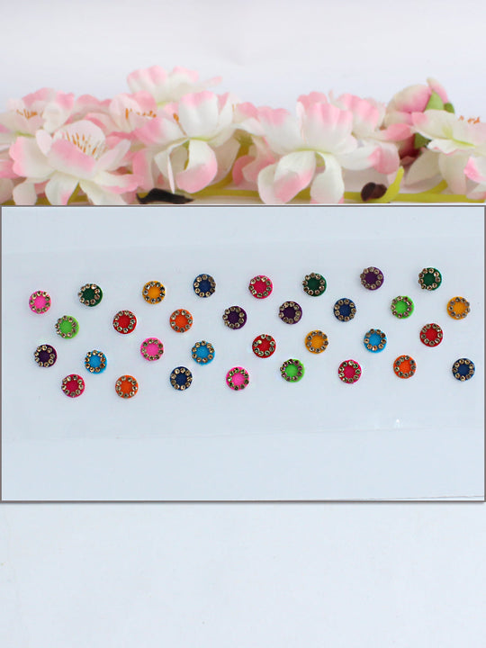 Round shape Multi Color Stone Border Bindi Card