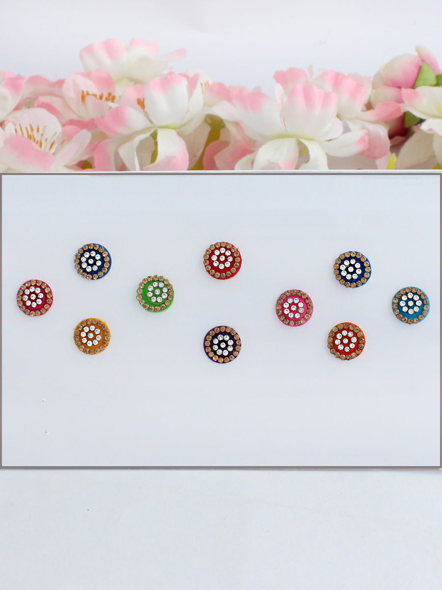 Stone work Multi Color Bindi Card