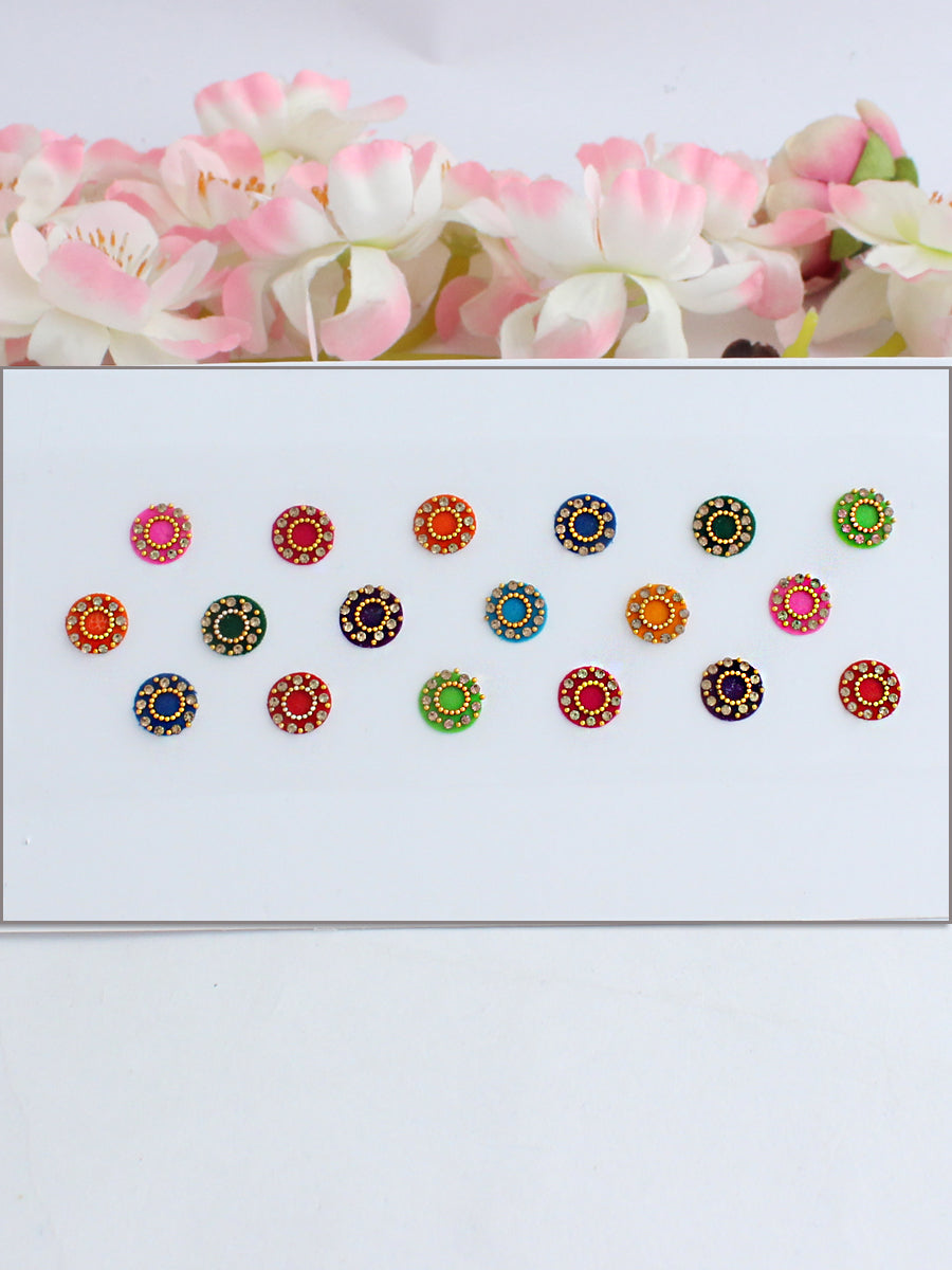 Round shape Multi Color Stone Border Bindi Card