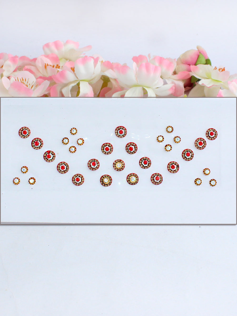 Multi Color Stone Border Bindi Card-Red