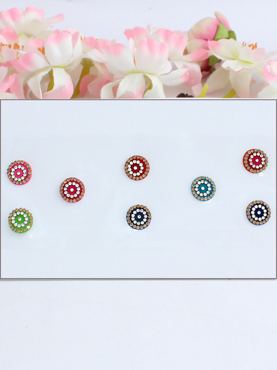 Round Stone work Multi Color Bindi Card