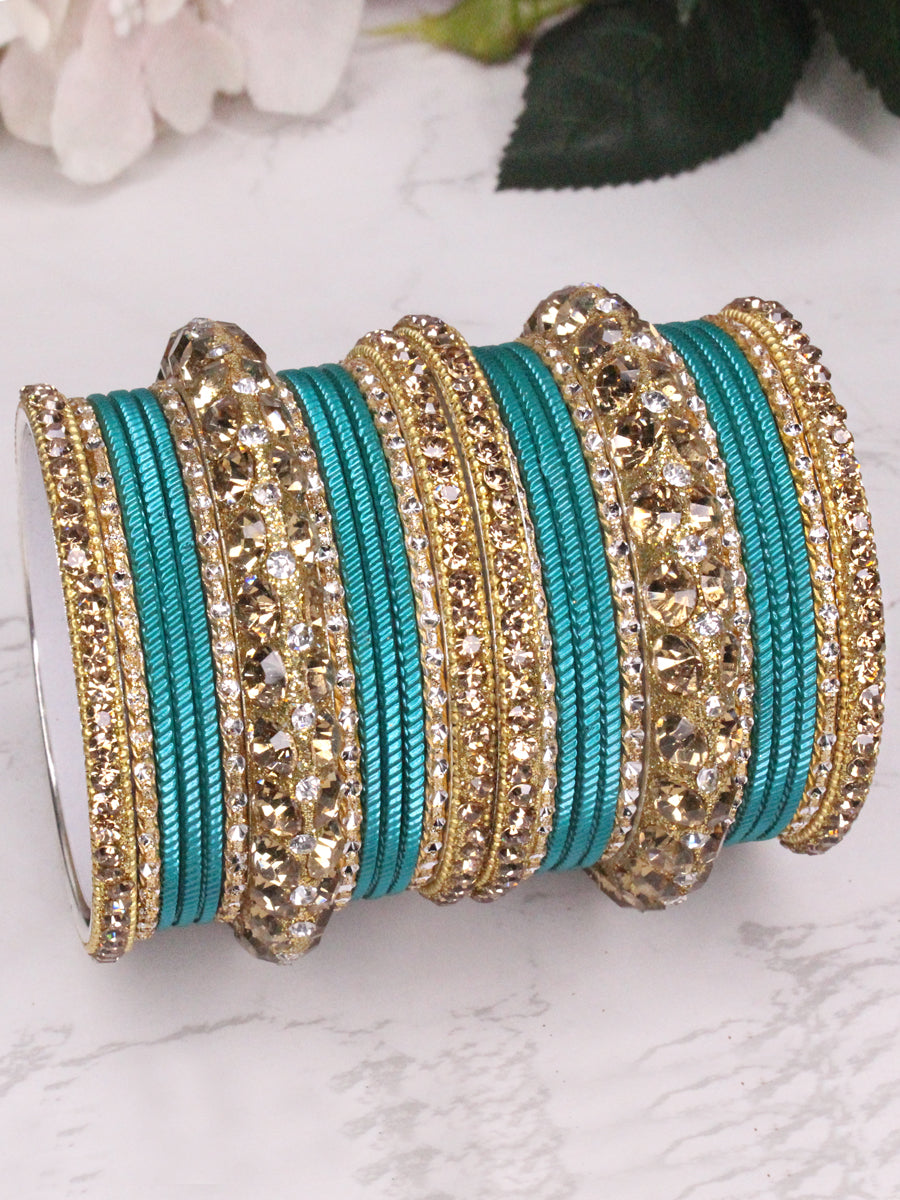 Poorva Bangle Set-Rama Green