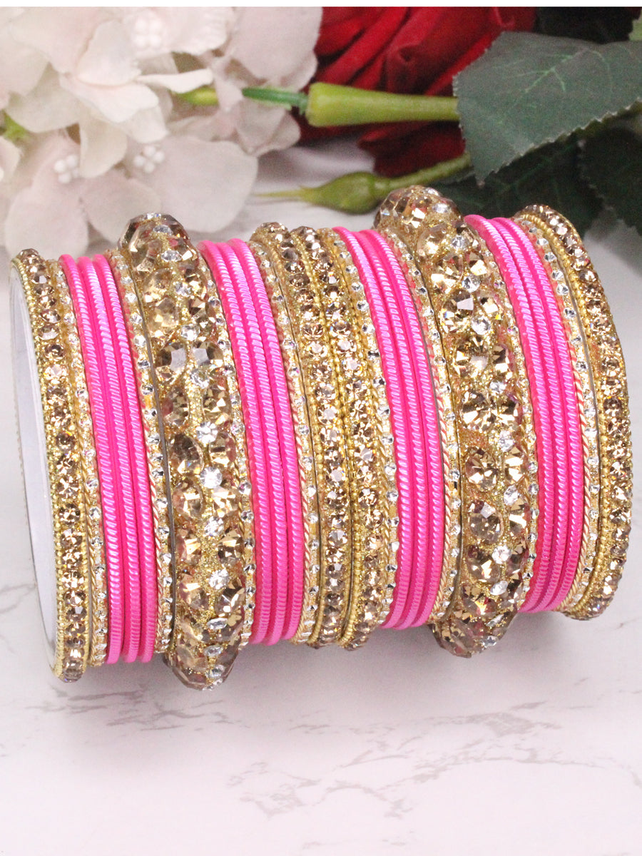 Poorva Bangle Set-Pink