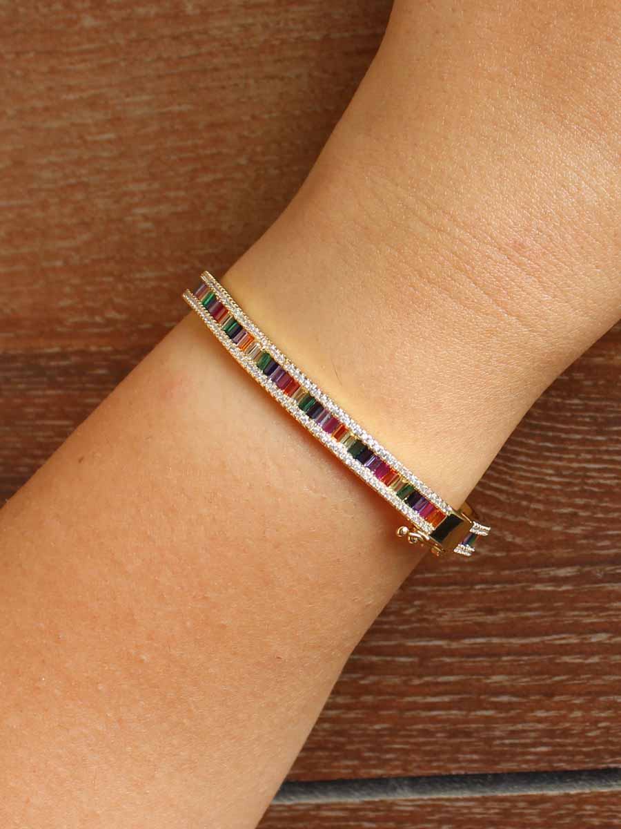 Nupur Rainbow / CZ Bangle Bracelet-Multicolor