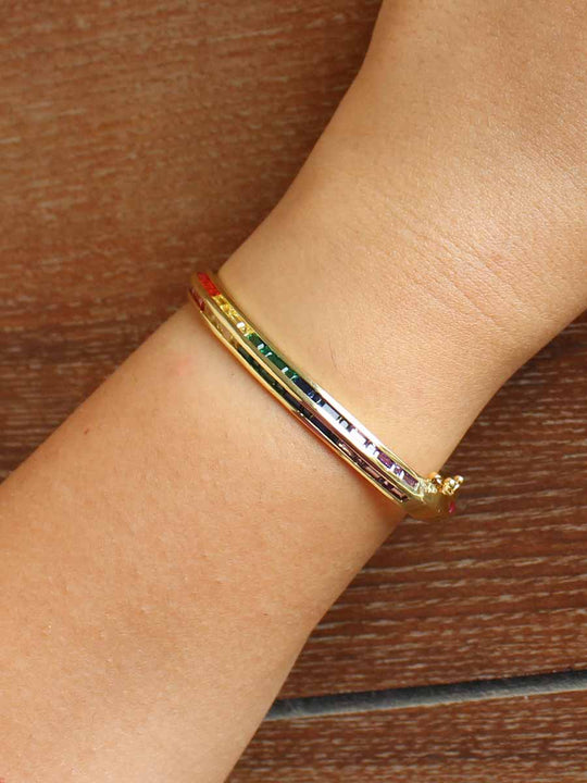 Sonali Rainbow / CZ Bangle Bracelet-Multicolor