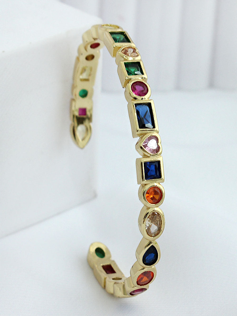 Shikha Rainbow / CZ Bangle Bracelet-multicolor