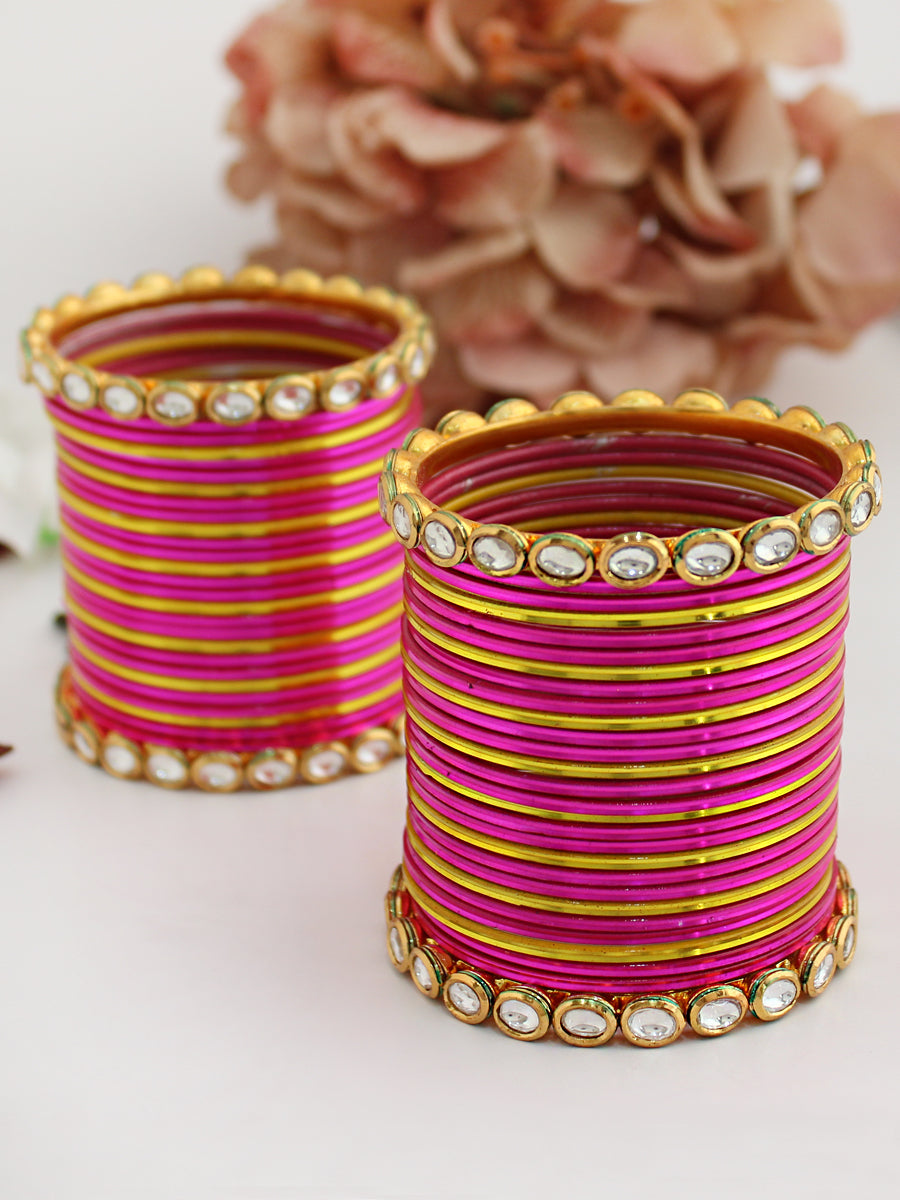 Damini Bangle Set-Hot Pink