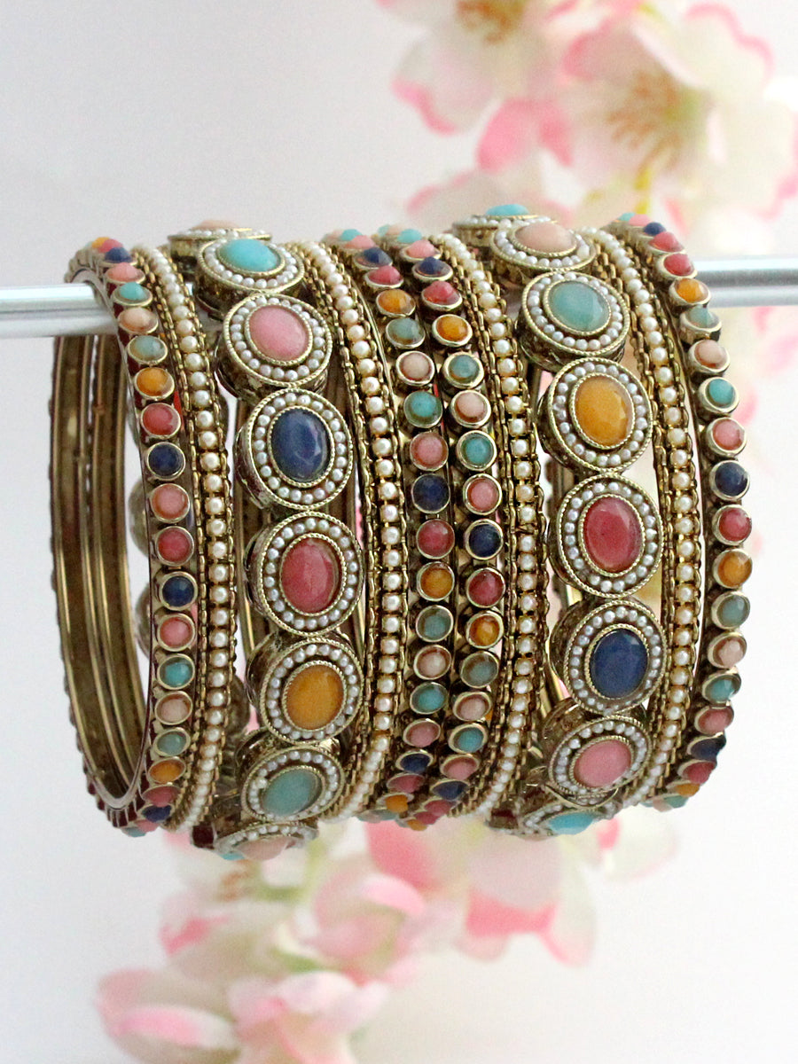 Saanvi Bangle Set/ Stack-Multicolor