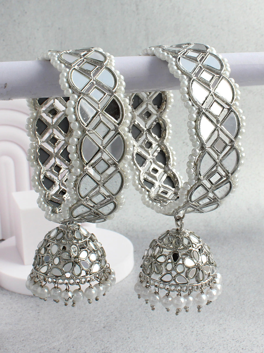 Nushrat Jhumki Bangle Set-Silver