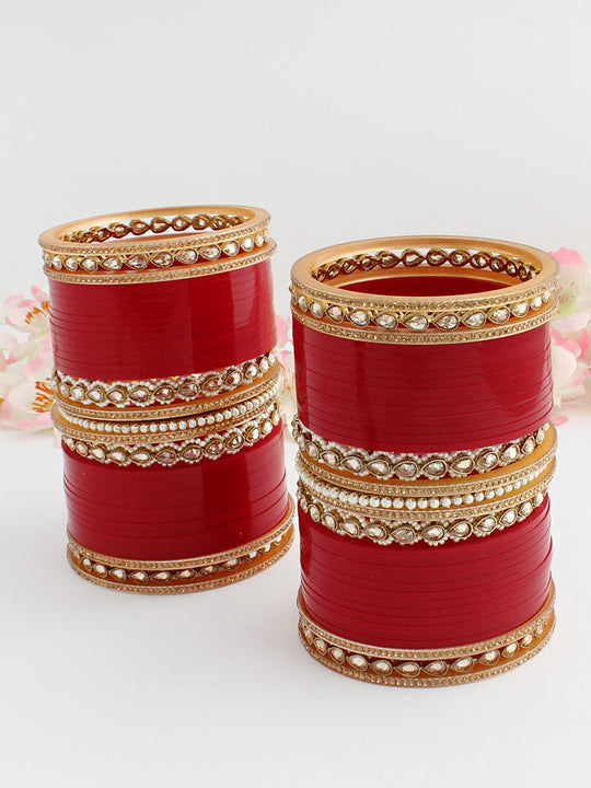 Netra Maroon Bridal Choora Bangle Set-m aroon