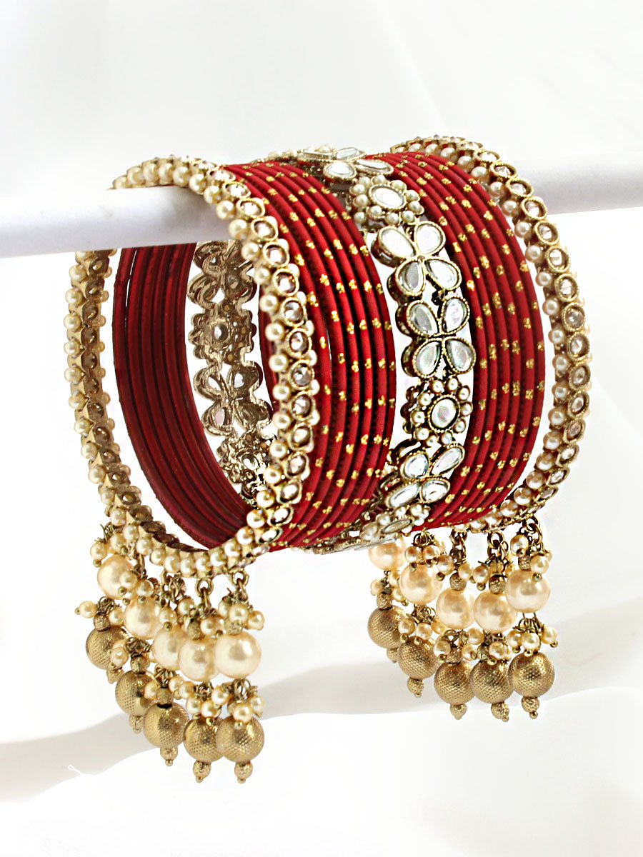 Aditi Bangle Set-Maroon