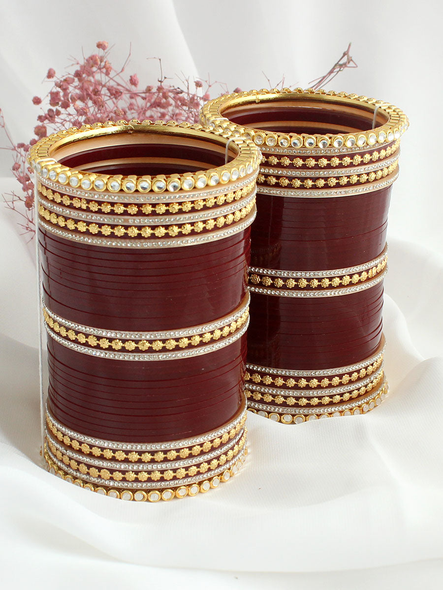 Ritavi Bridal Choora Bangle Set-Maroon