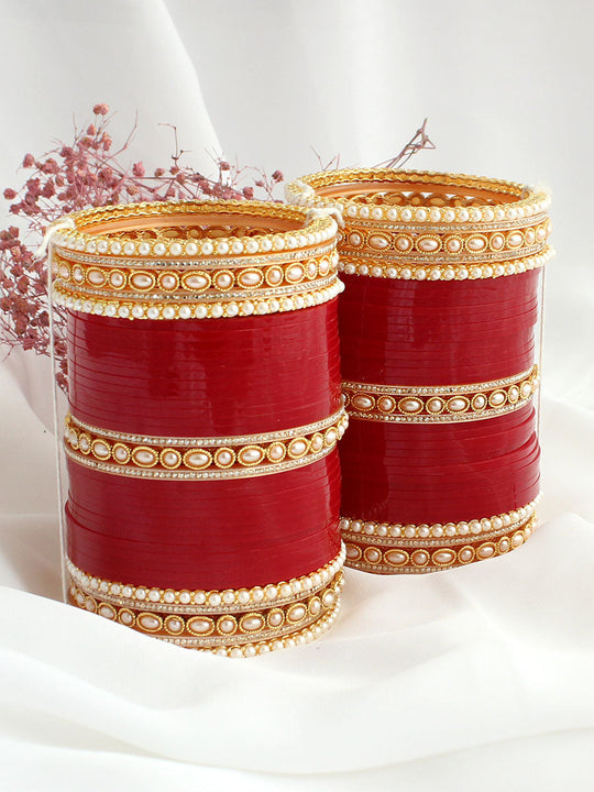 Navdha Bridal Choora Bangle Set-Maroon