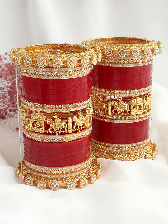 Barat Bridal Choora Bangle Set-Maroon