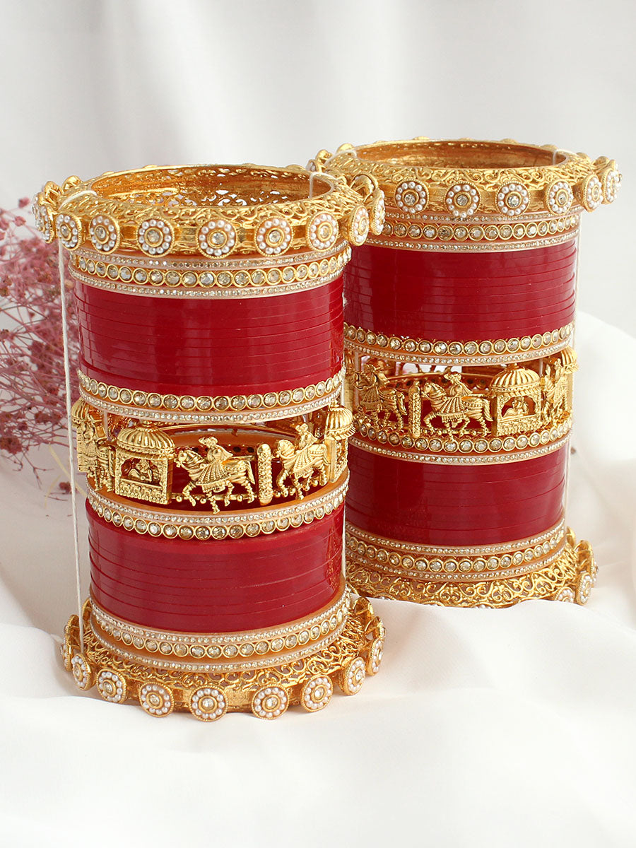 Barat Bridal Choora Bangle Set-Maroon