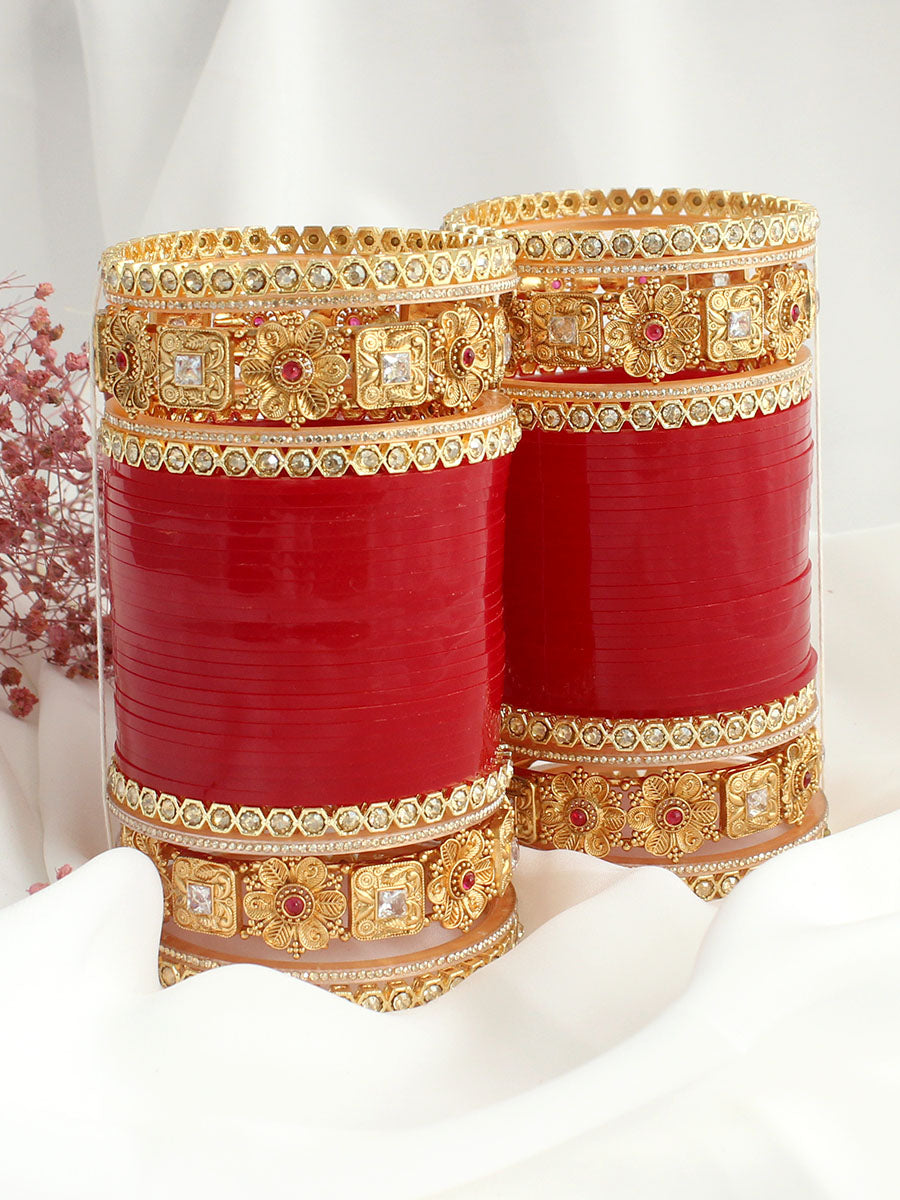 Meera Bridal Choora Bangle Set-maroon