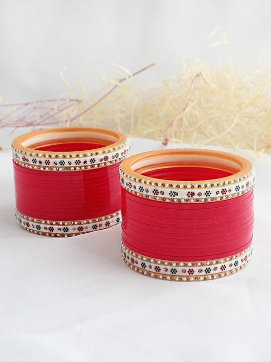 Sharvi Bridal Choora Bangle Set-Hot Pink