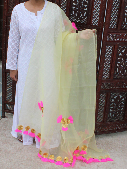 Pastel Yellow Net Dupatta with Gotapatti Net Work