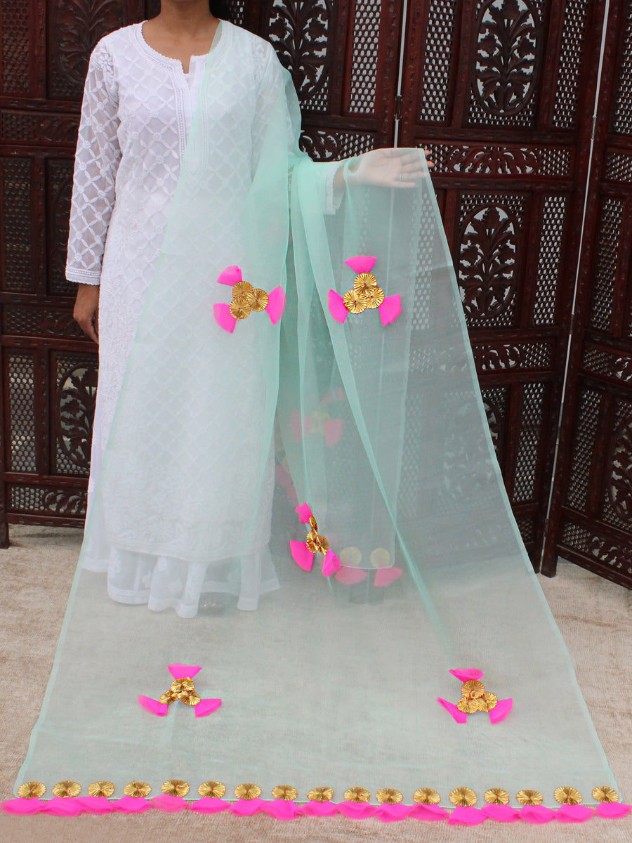 Mint Green Tissue Dupatta with Gotapatti Net Work-Mint Green