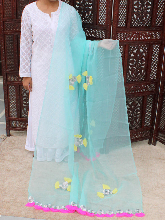 Aqua Blue Tissue Dupatta with Gotapatti Net Work