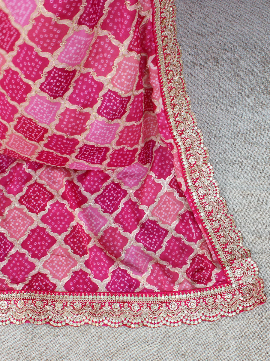 Saanvi Pink Bandhej / Bandhani Georgette Dupatta