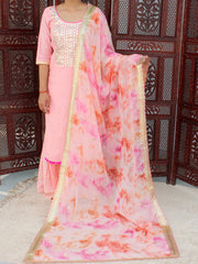 Kiara Pink & Peach Shaded Organza Dupatta with Gota Patti Embroidery-Pink