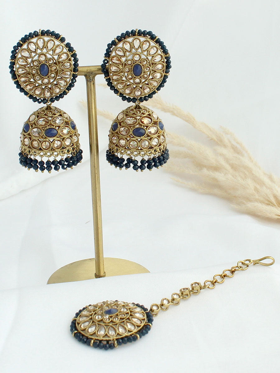 Kaya Earrings & Tikka-Blue