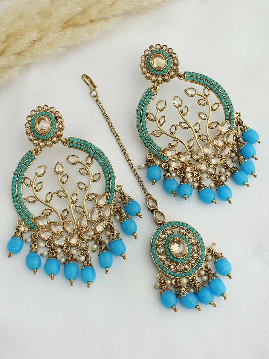 Inayat Earrings & Tikka (Golden)-Aquq