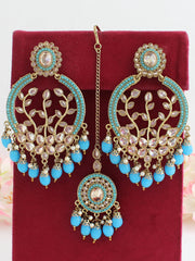 Inayat Earrings & Tikka (Golden)-Aquq