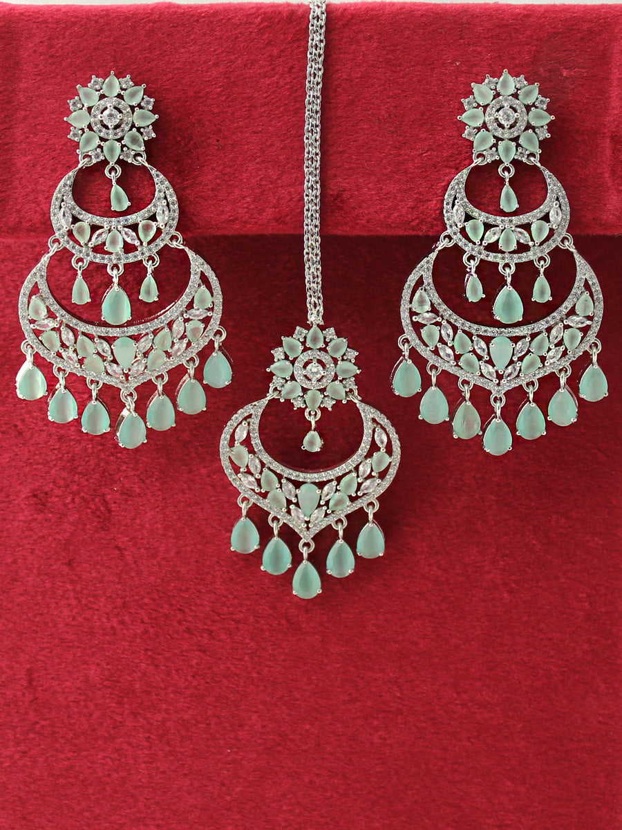 Naysha Earrings & Tikka-Mint Green