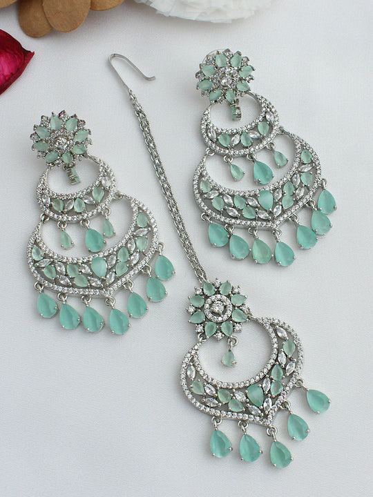 Naysha Earrings & Tikka-Mint Green