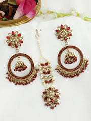 Seerat Earrings & Tikka - Maroon