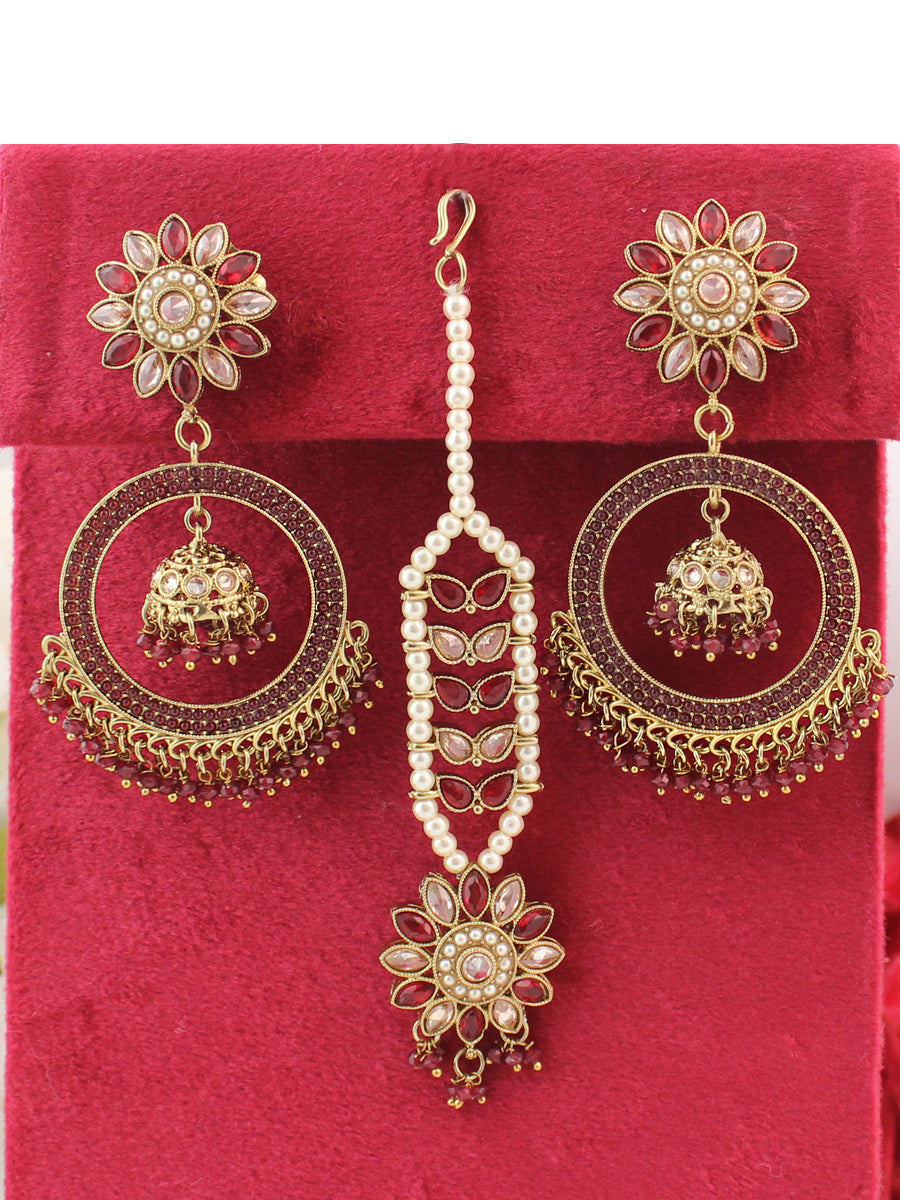 Seerat Earrings & Tikka-Maroon