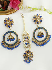 Seerat Earrings & Tikka -Blue