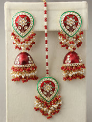 Kusha Earrings & Tikka-Maroon