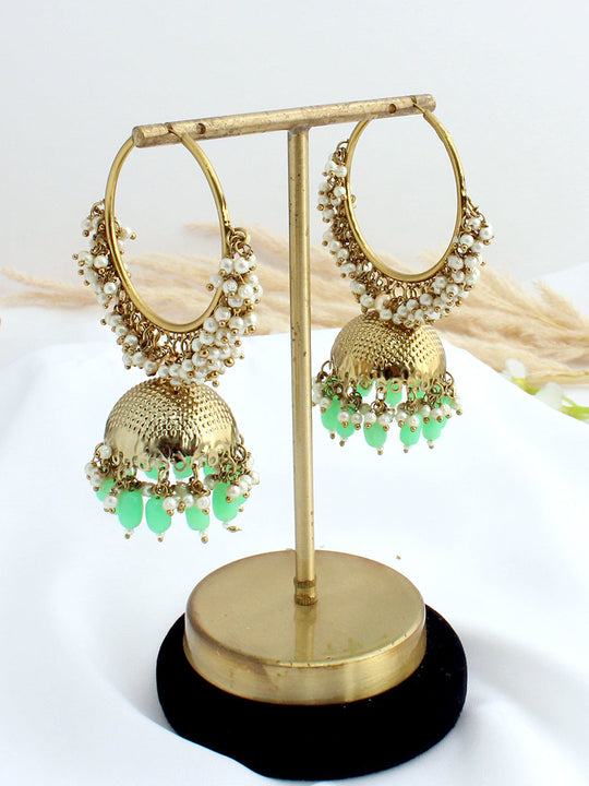 Sonal Jhumki / Hoop Earrings - Mint Green