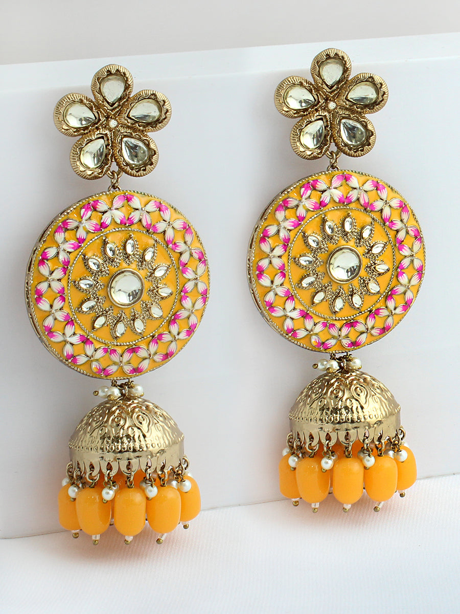 Ishrat Earrings-Green-Yellow