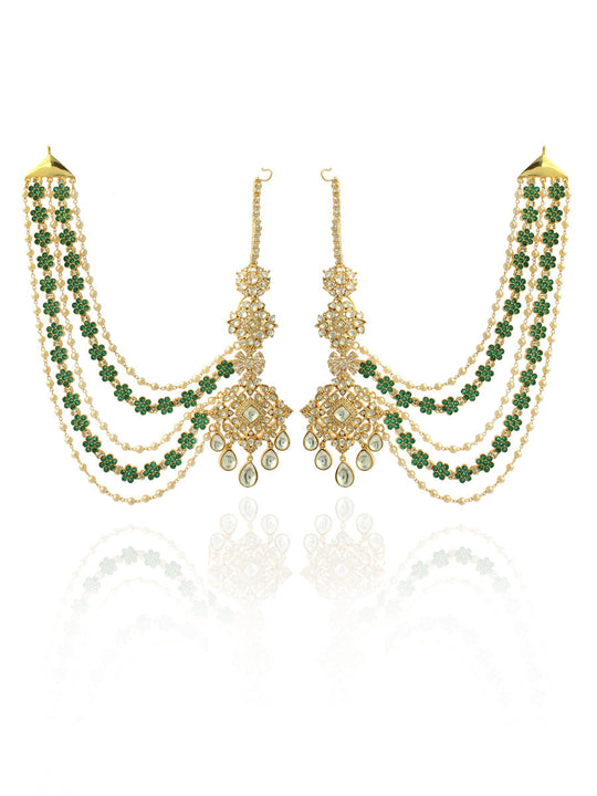 Ahmedabad Earrings With Ear Chain - Green 