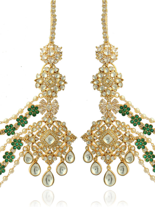 Ahmedabad Earrings With Ear Chain - Green 