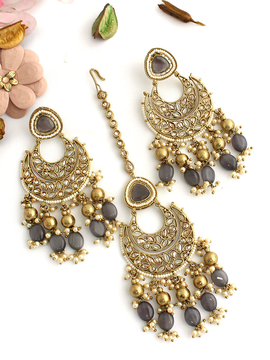 Sana Earrings & Tikka-Grey