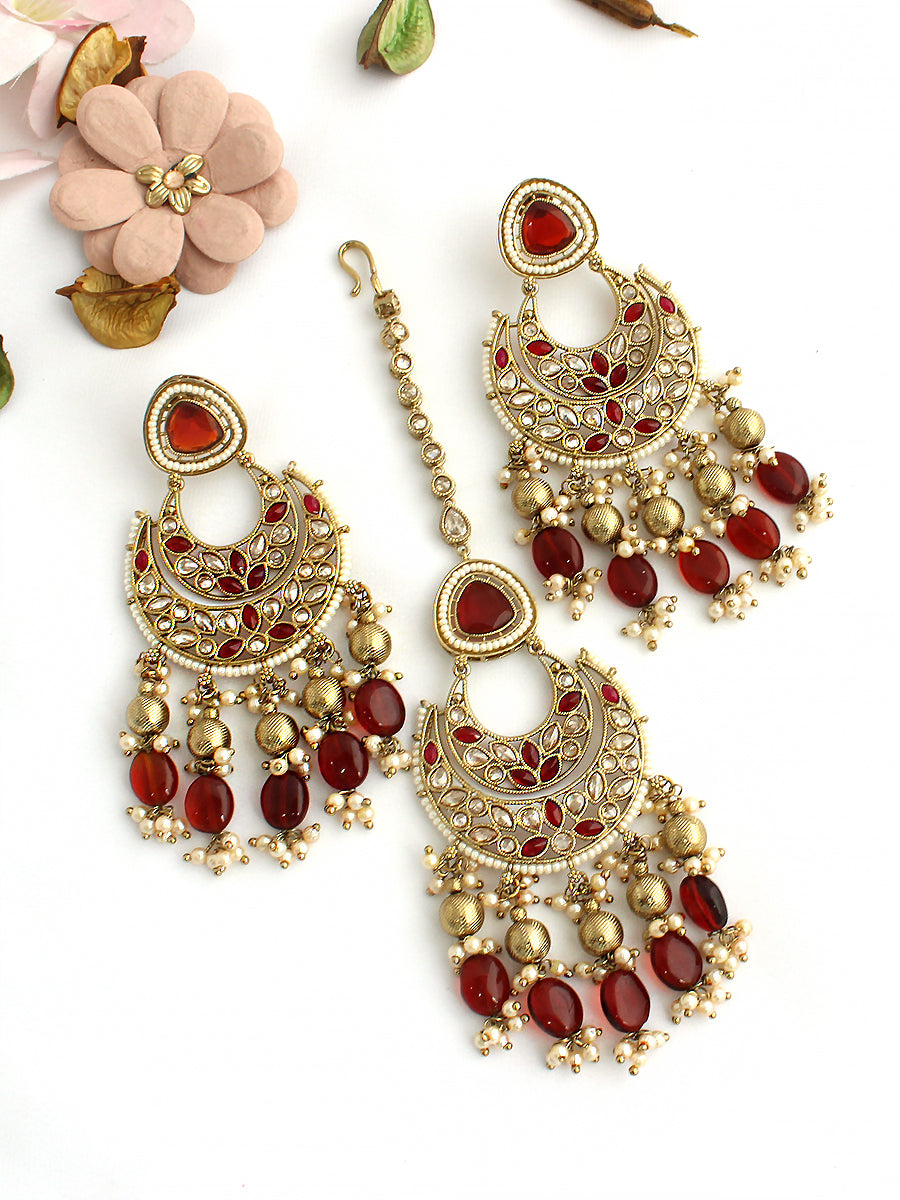 Sana Earrings & Tikka-Maroon
