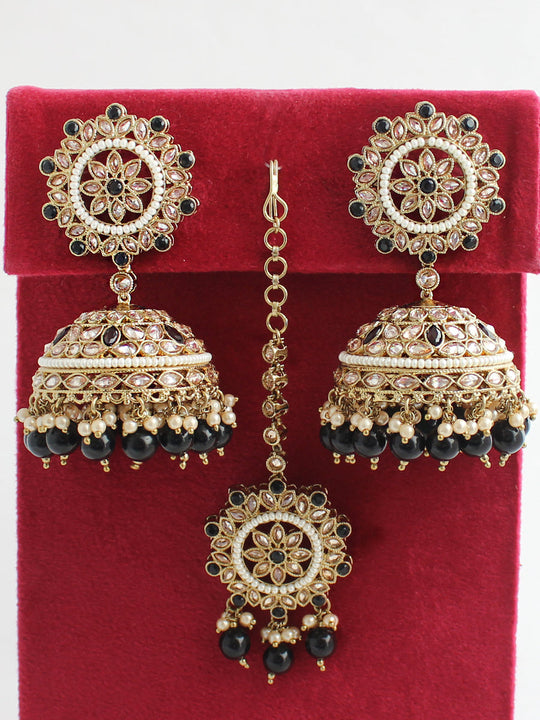 Ziba Earrings & Tikka-Black